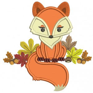 Cute Fall Fox Applique Machine Embroidery Design Digitized Pattern
